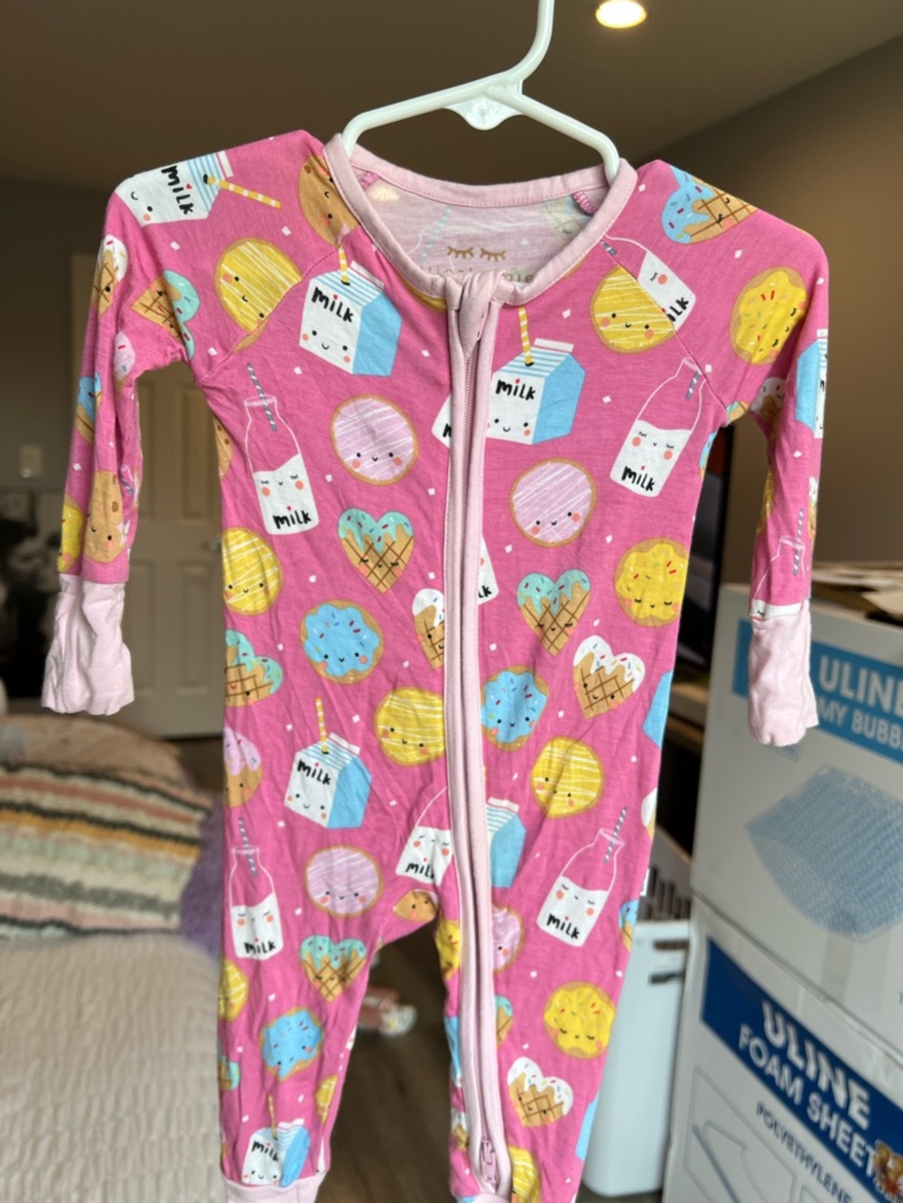 Little Sleepies Pink Milk & Cookies Zippy Pajamas Size 0-3M GUC